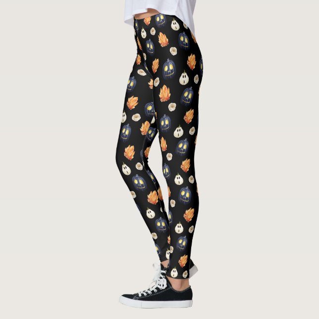 Leggings Citrouille sculptée Cristaux orange Roses Hallowee (Gauche)