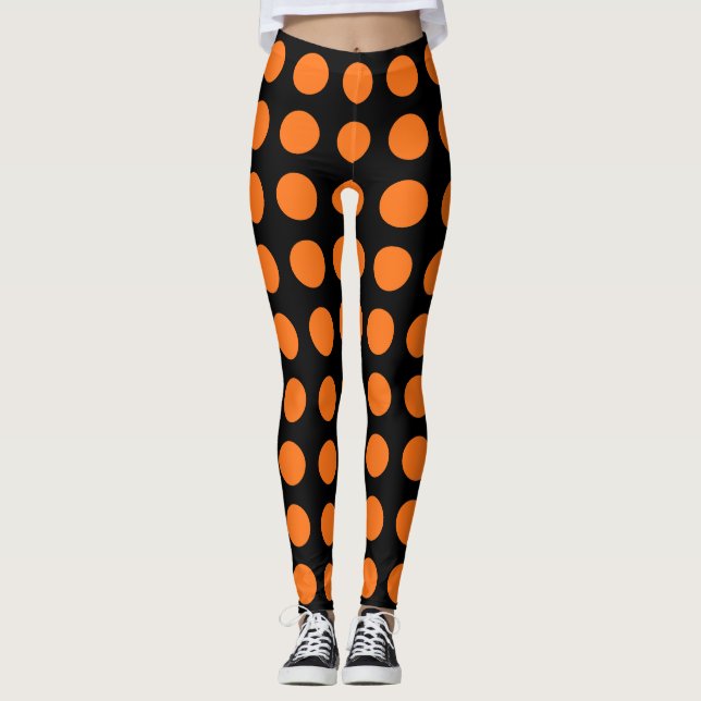 Leggings Citrouille sur noir grand format Pois horizontaux (Devant)