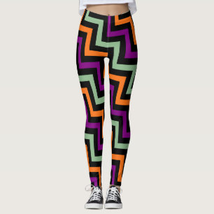 Leggings Citrouille, violet, vert et noir Diagonal Chevron