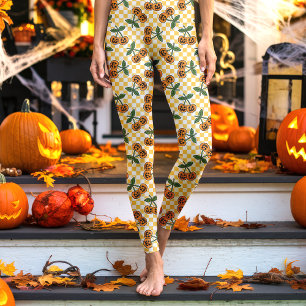 Leggings Citrouilles à motif damier jaune cerise