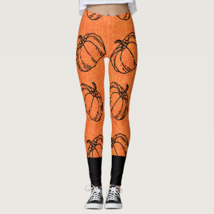 Leggings Citrouilles d'automne sur fond de denim orange ave