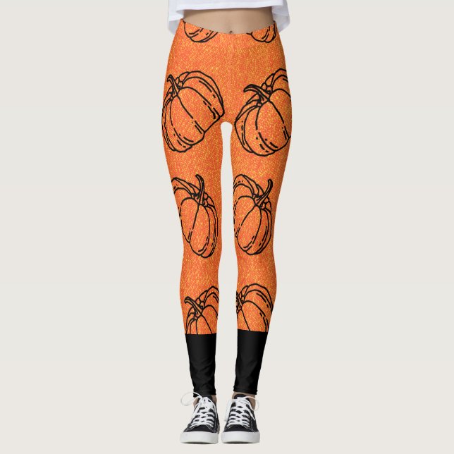 Leggings Citrouilles d'automne sur fond de denim orange ave (Devant)