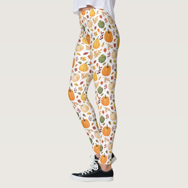 Leggings Citrouilles de récolte et Motif de feuilles d'auto (Gauche)