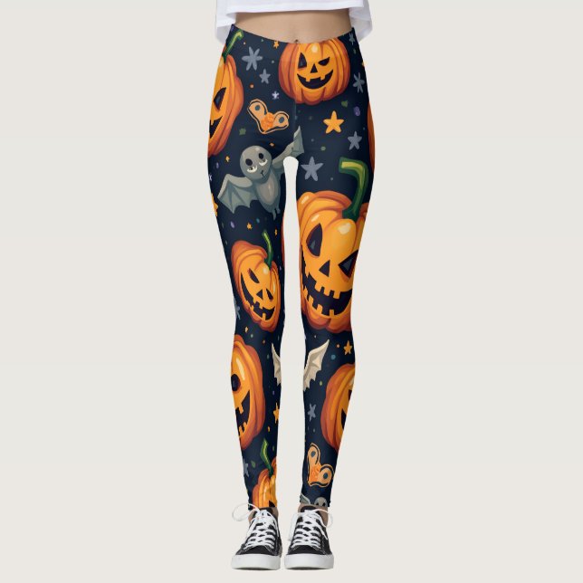 Leggings Citrouilles d'Halloween : Motif Éffrayant sans cou (Devant)