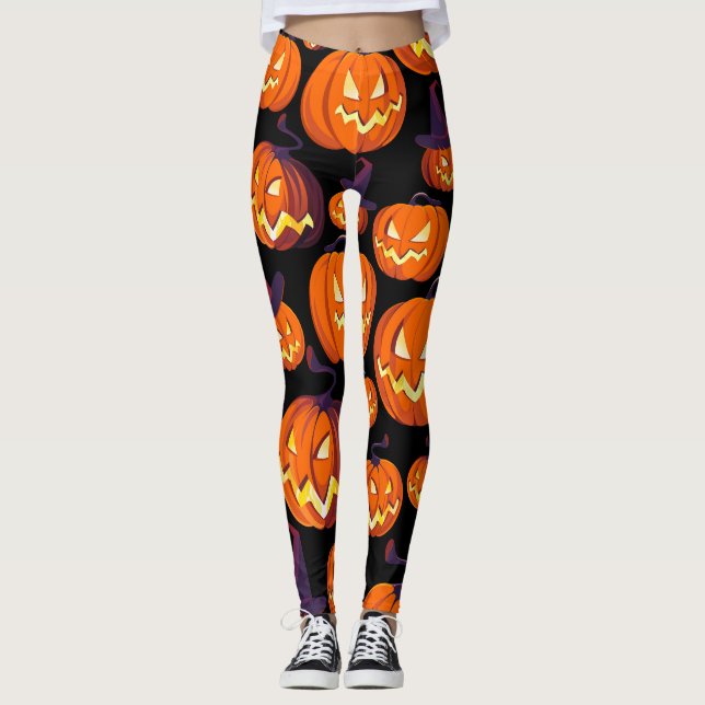 Leggings Citrouilles d'Halloween : Motif Éffrayant sans cou (Devant)