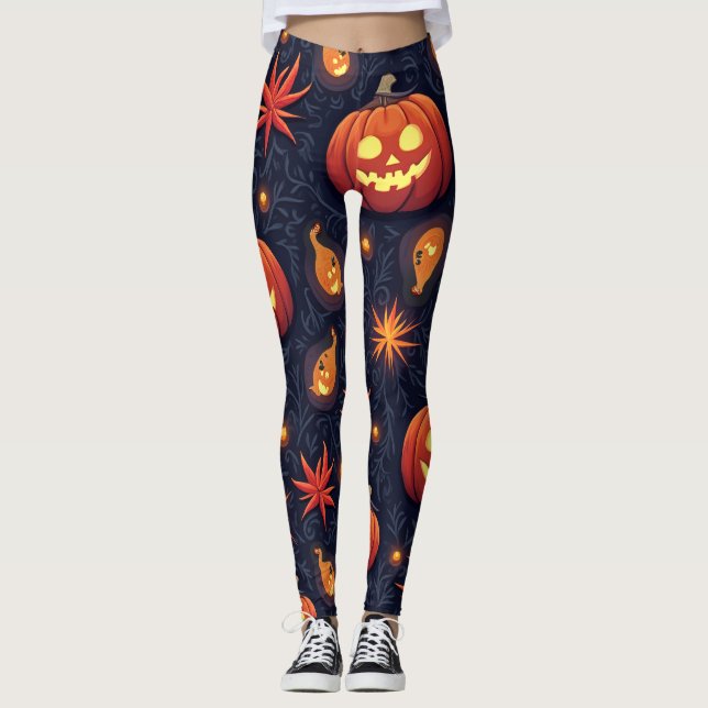 Leggings Citrouilles d'Halloween : Motif Éffrayant sans cou (Devant)