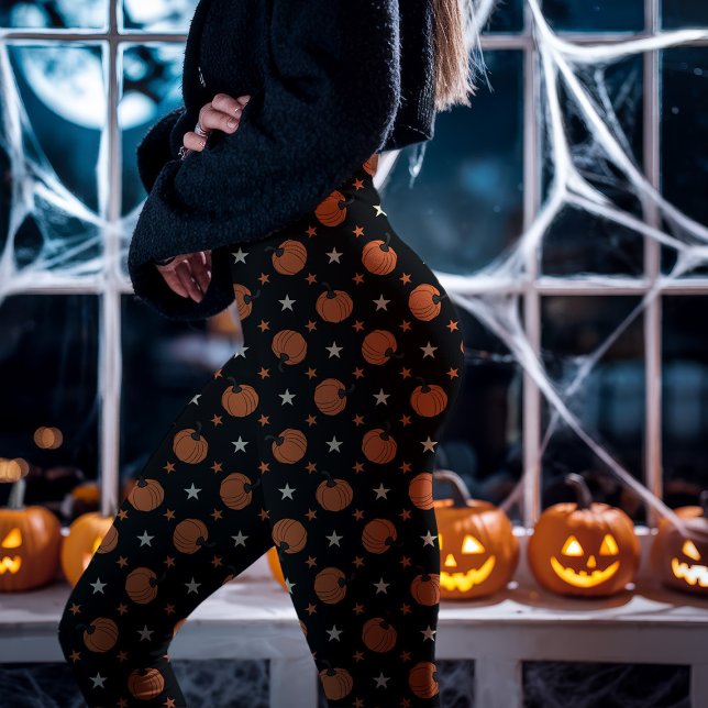 Leggings Citrouilles et étoiles noires d'Halloween (Créateur téléchargé)