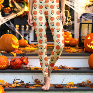 Leggings Citrouilles et Fleurs Vintage Crème Halloween