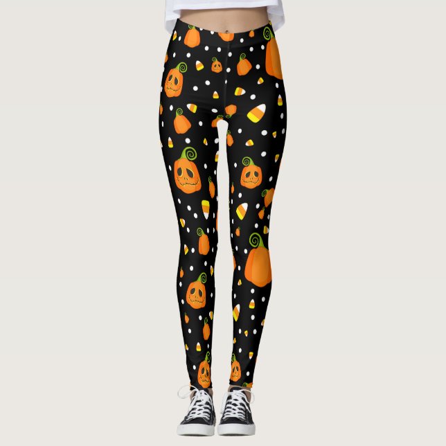 Leggings Citrouilles Fantaisistes et Maïs Sucré Halloween A (Devant)