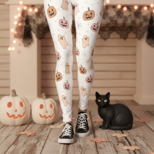 Leggings Citrouilles fantômes de Halloween pastel motif ID1