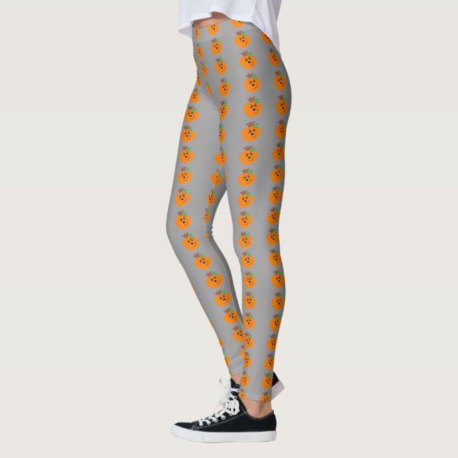 Leggings Citrouilles grises et orange pour Halloween (Gauche)