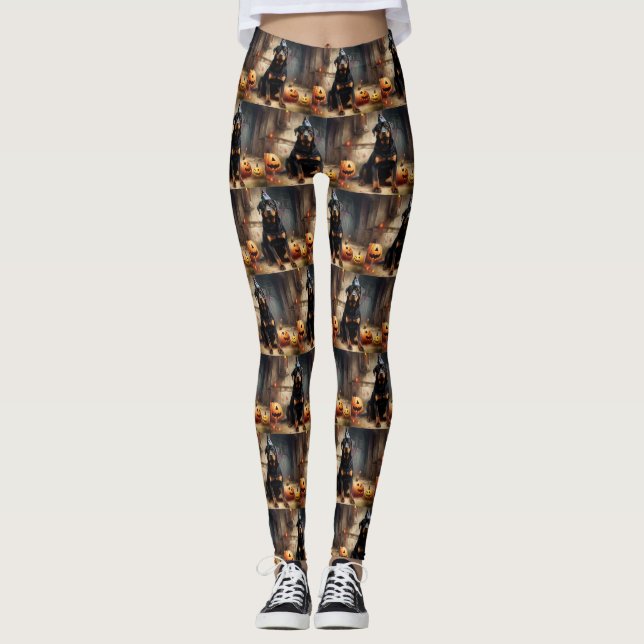 Leggings Citrouilles Rottweiler Halloween Épouvantable (Devant)