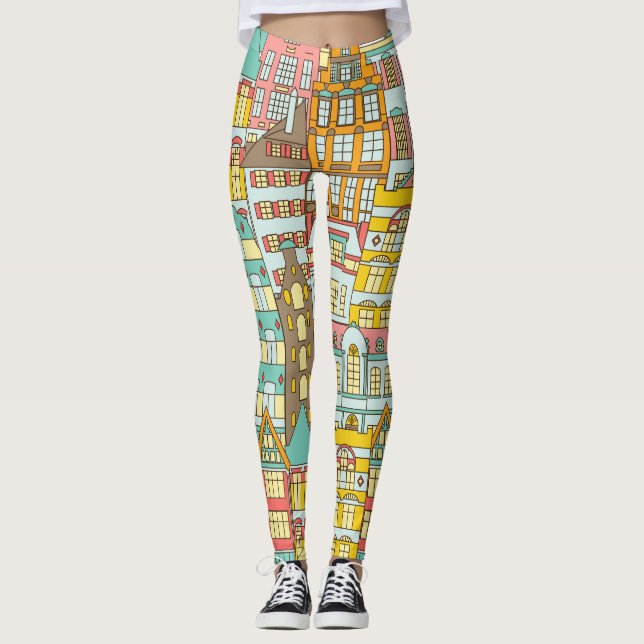 Leggings City Panorama Croquis : Maisons Simples. (Devant)
