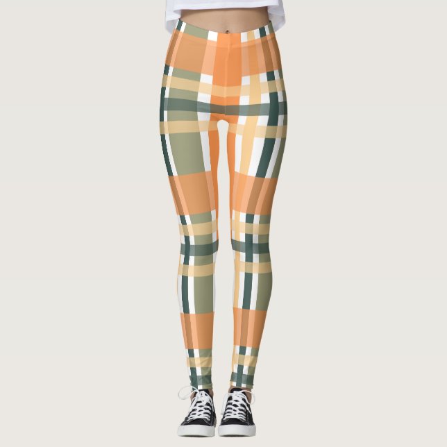 Leggings Clan écossais plaid orange vert tartan à damiers (Devant)