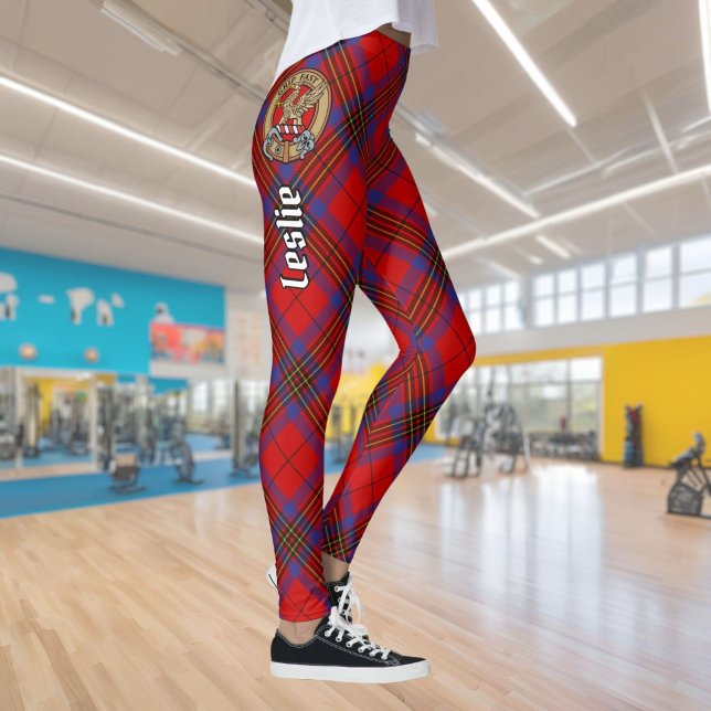 Leggings Clan Leslie Crest sur Red Tartan (Créateur téléchargé)