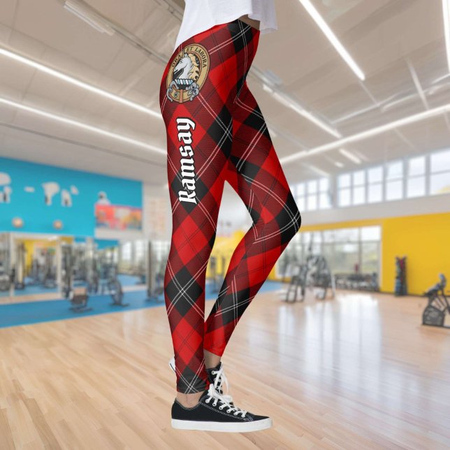 Leggings Clan Ramsay Crest sur Red Tartan (Créateur téléchargé)