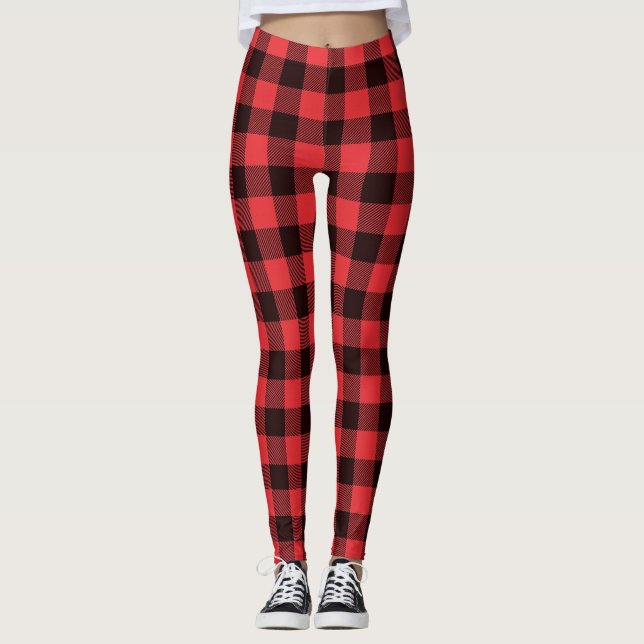 Leggings Classic Checked Buffalo rouge et noir Plaid (Devant)