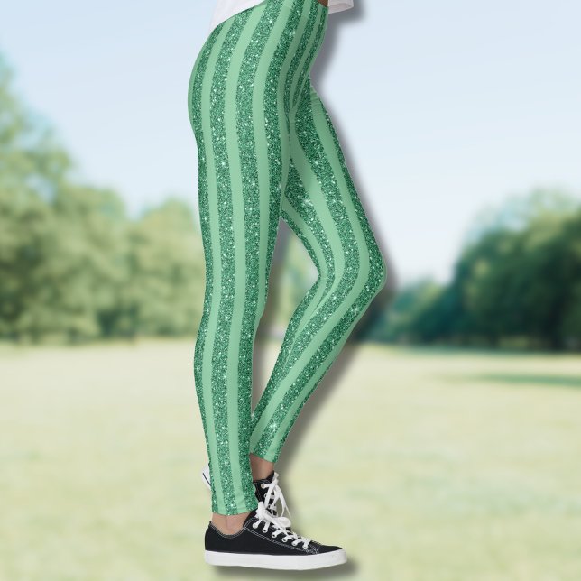 Leggings Classic Jade Green Glitter Style Vertical Stripes (Créateur téléchargé)