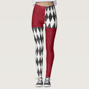 Leggings Classic noir blanc rouge arlequin Jacquard diamant