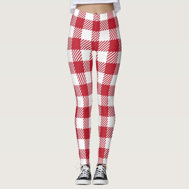 Leggings Classic Red and White Gingham Checkered Pattern (Devant)