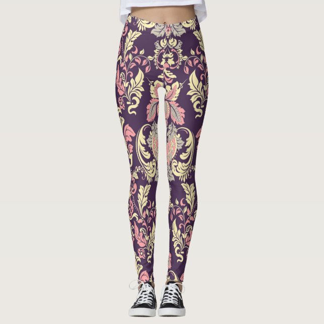 Leggings Classique baroque, papier peint vintage à fleurs. (Devant)