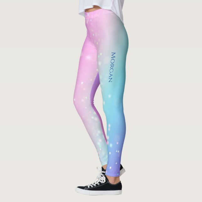 Leggings Classy Purple & Blue Bokeh Star, nom ou message (Gauche)