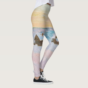 Leggings Claude Monet - Norvège Paysage, Maisons Bleues