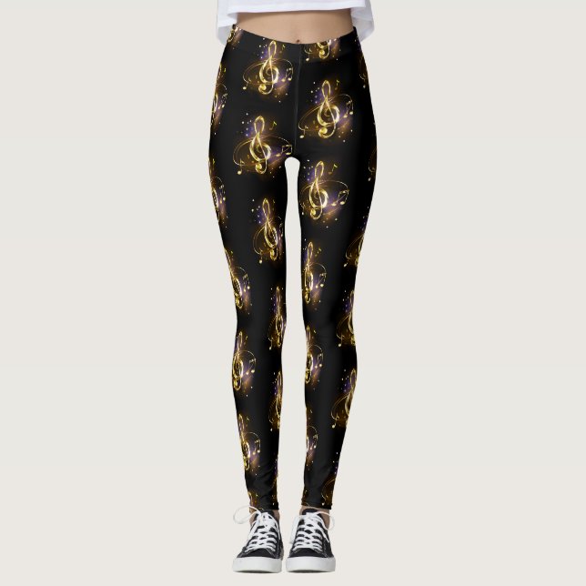 Leggings Clé de Sol Musicale en Or (Devant)