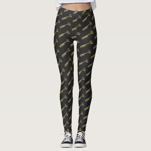 Leggings Clé du succès Funky Motivational Black Gold (Devant)