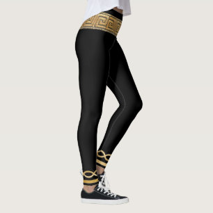 Leggings Clé Grecque de Base Or sur Athlétique Noir