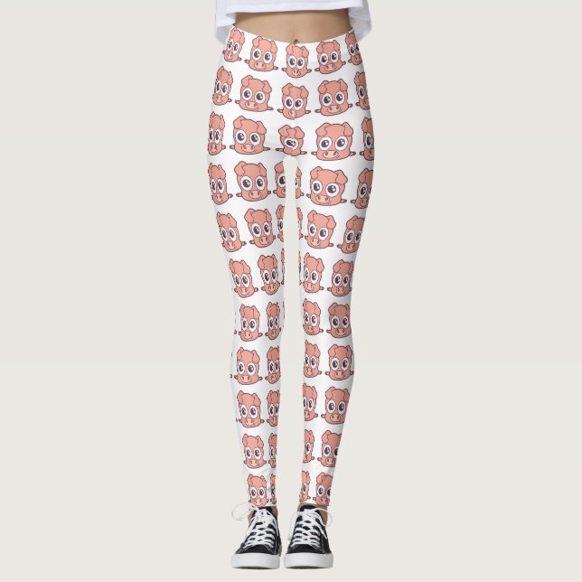 Leggings Clipart mignon de porc (Devant)