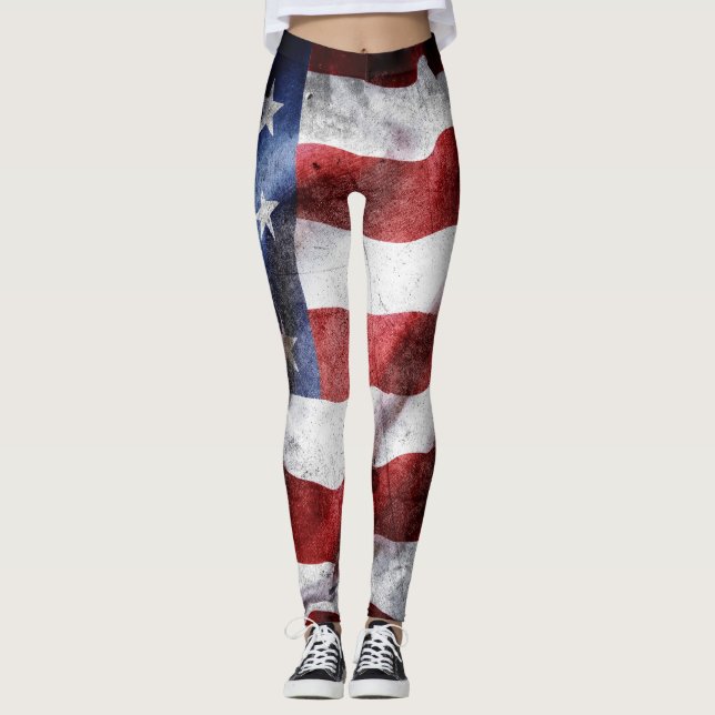 Leggings Closeup gronge le drapeau américain. (Devant)