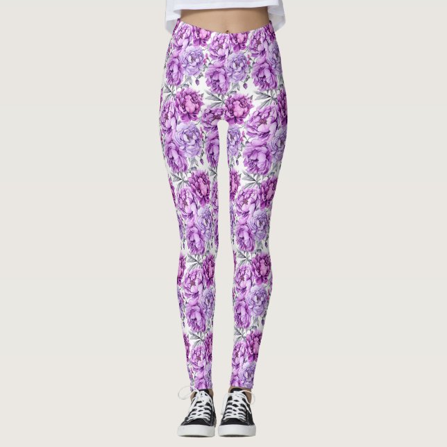 Leggings Clusters floraux mauves et mauves (Devant)
