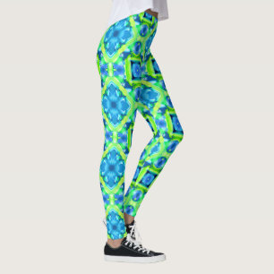 Leggings Cobalt Blue et Lime Green Tie Dye Motif