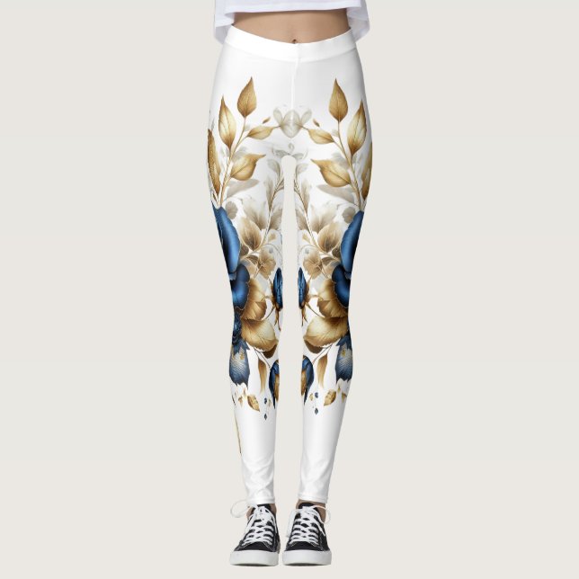 Leggings Cobalt White Flowers (Devant)