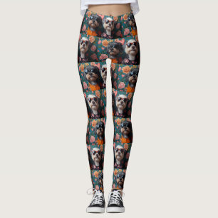Leggings Cockapoo avec roses du cœur pour la Saint-Valentin