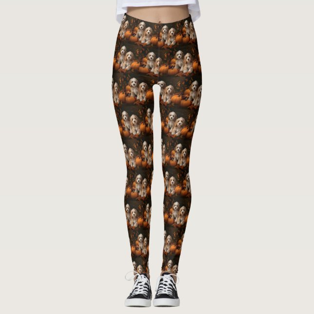 Leggings Cockapoo Puppy Citrouille d'automne (Devant)