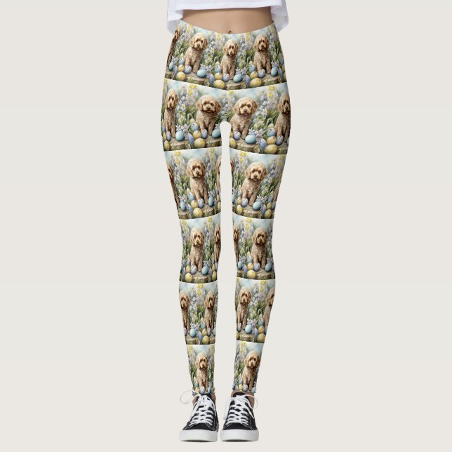 Leggings Cockapou avec les oeufs de Pâques vacances (Devant)