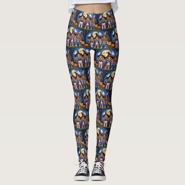 Leggings Cocker Chiens espagnols Citrouille Halloween Funny (Devant)