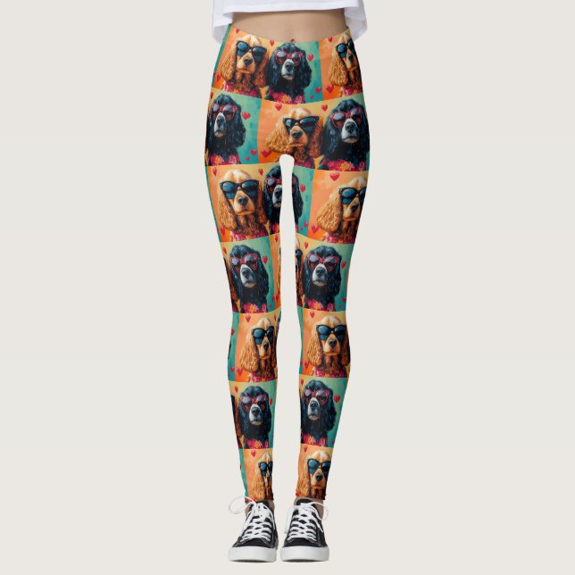 Leggings Cocker Spaniel avec coeur Roses Saint-Valentin (Devant)