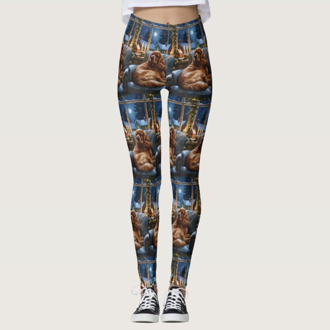 Leggings Cocker Spaniel avec les lumières de Noël (Devant)