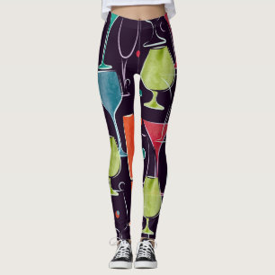 Leggings Cocktails d'aquarelle, motif vintage coloré.