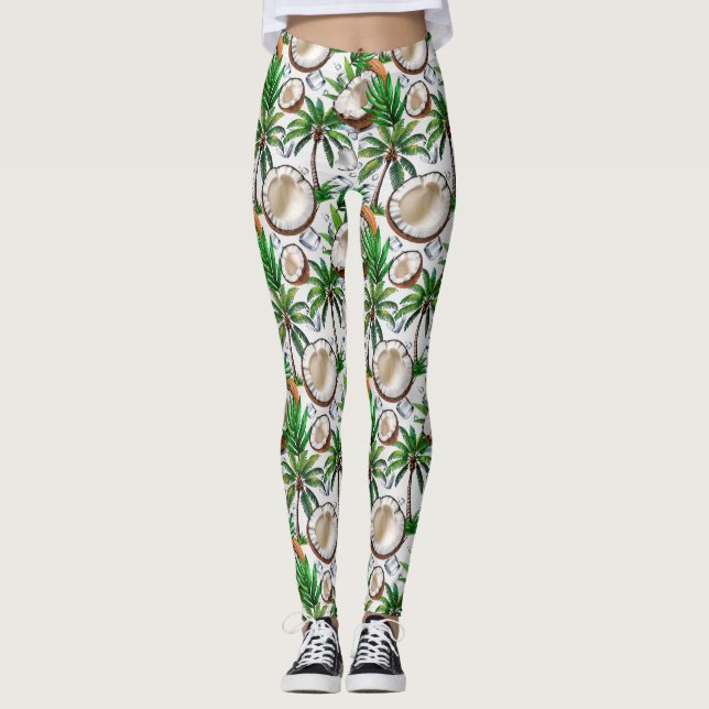 Leggings Cocotier Palm Tree Tropical Motif Design (Devant)