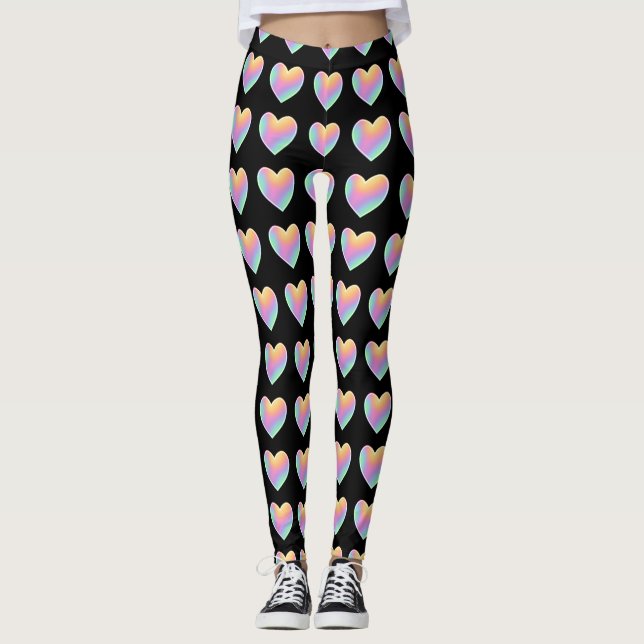 Leggings Coeur arc-en-ciel noir (Devant)