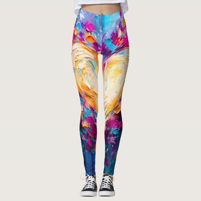 Leggings Coeur d'amour moderne abstrait coloré (Devant)