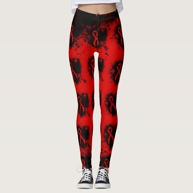 Leggings Coeur de gravité du ruban rouge de sensibilisation (Devant)