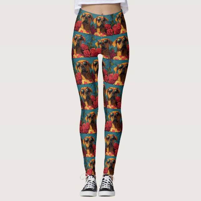 Leggings Cœur de Rhodesian Ridgeback Roses Saint-Valentin (Devant)