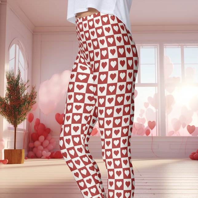 Leggings Coeur en damier rouge et rose Valentine's (Créateur téléchargé)
