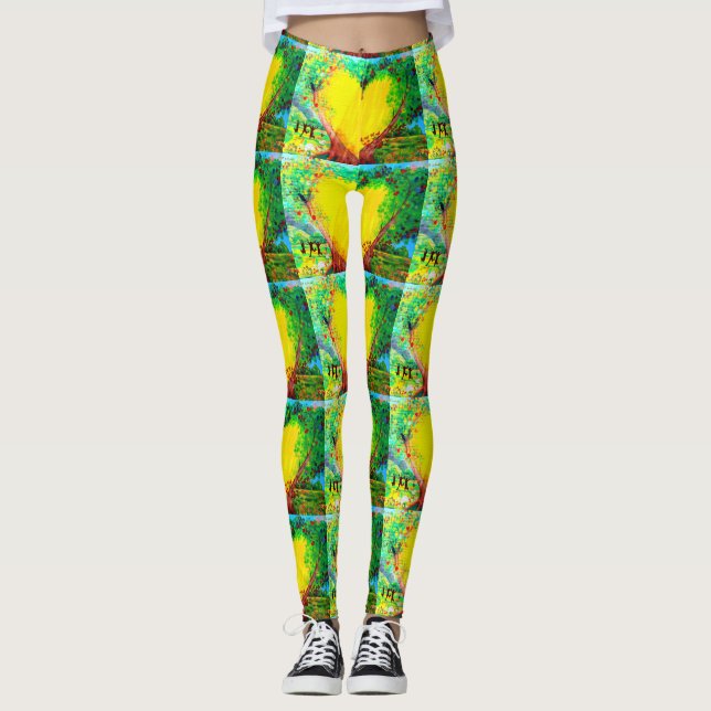 Leggings coeur jaune or vert (Devant)