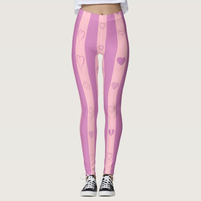 Leggings Coeur mignon Moderne rose pourpre bande (Devant)
